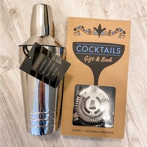 Cocktails Gift Set with Shaker, Cocktail Book and Cocktail Strainer
